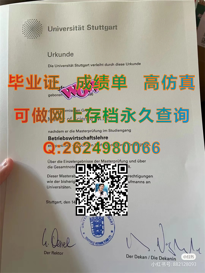 德国斯图加特大学毕业证文凭成绩单案例参考|University of Stuttgart diploma|国外证书样本）