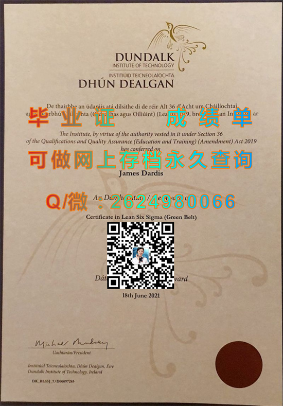 敦达克理工学院毕业证图片样本|Dundalk Institute of Technology diploma|（DkIT）（定制国外大学毕业证、文凭、成绩单、留信网认证入网、offer））