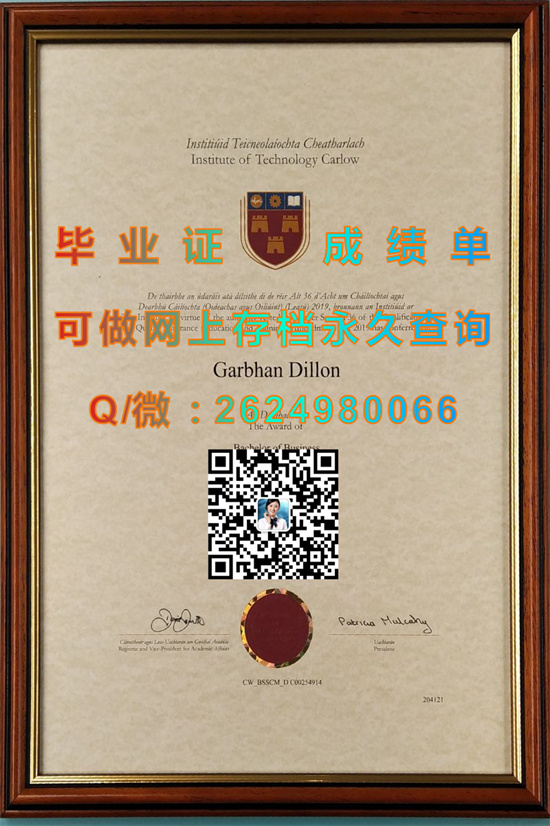 卡罗理工学院毕业证图片样本|Institute of Technology Carlow diploma|（IT CARLOW）（定制国外大学毕业证、文凭、成绩单、留信网认证入网、offer））